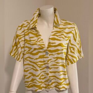Marc New York Yellow and White Zebra Print Crop Button Down Shirt